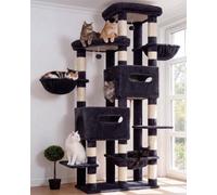 Heybly Arbre à Chat 190cm avec Base Élargie et Ultra-Stable, Tour à Chat XXL pour Grand Chat, Meuble Chat avec 2 Nids, Perchoir, Hamac, Poteaux à Gratter en Sisal, Gris Fumé HCT062G