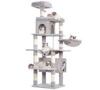 Heybly Arbre À Chat, De 178 cm De Hauteur, Colonne À Griffer pour Les Chats D'Intérieur, Arbre À Chat Multi-Étagé avec 8 Colonnes À Griffer, 2 Trou, 2 Plateformes, Hamac, Panier, Gris Foncé HCT036W
