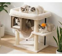 Heybly Arbre À Chat, Grande Plateforme 54 x 40 cm en Peluche, Maison en Bois, Hauteur 57.5 cm, Ses Tubes en Fer Et Base Large Procurent Bonne Stabilité, Parfait pour Chats Gras,Gris HCT017SG