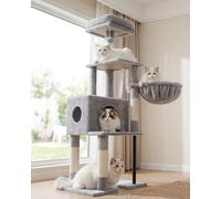 Heybly Arbre à chat HCT200SW - Tour à chat de 124 cm pour chats d'intérieur - Maison spacieuse avec espace caché - Tube en acier robuste - Perchoir en peluche douce - Hamac confortable et poteaux à