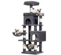Heybly Arbre à Chat, Tour de Grimpe à Tige à Griffer Multi-Étagé de 145 Centimètres de Hauteur, Équipé de Deux Grandes Plateformes, d'une Grande Hâmatte, d'un Panier à Chat, Gris Clair HCT016G