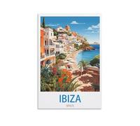 HeyBox Ibiza Espagne - Impressions sur toile vintage de voyage pour la maison, le bureau, le salon (30 x 45 cm)