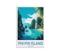 HeyBox Impression sur toile vintage de l'île de Phi Phi Thaïlande, 50 x 75 cm, décoration murale pour maison, bureau, salon