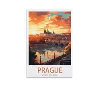 HeyBox Impression sur toile vintage de Prague - Décoration murale pour maison, bureau, salon - 40 x 60 cm