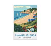 HeyBox Impression sur toile vintage des îles Anglo-Normandes - Décoration murale pour maison, bureau, salon - 20 x 30 cm