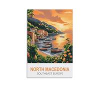 HeyBox Macédoine du Nord Europe du Sud-Est Affiche de voyage vintage 30 x 45 cm Décoration murale pour la maison, le bureau, le salon