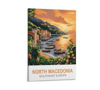 HeyBox Macédoine du Nord Europe du Sud-Est Affiche de voyage vintage sur toile pour la maison, le bureau, le salon 20 x 30 cm