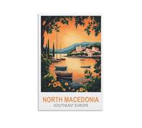 HeyBox Macédoine du Nord Europe du Sud-Est - Impression sur toile vintage - Décoration murale pour maison, bureau, salon - 60 x 90 cm