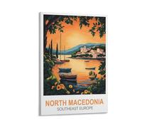 HeyBox Macédoine du Nord Europe du Sud-Est - Impressions sur toile de peintures sur toile vintage pour décoration d'intérieur, bureau, salon (40 x 60 cm)