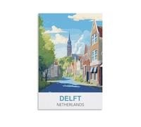HeyBox Poster de voyage vintage Delft Pays-Bas 30 x 45 cm - Impressions sur toile pour décoration murale d'intérieur ou de bureau