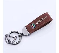 HEYCE Porte-clés de Voiture pour Alfa Romeo Stelvio 4C Mito Giulietta, Anneaux de Porte-clés en Cuir suédé avec Boucle en métal rotatifs,Brown
