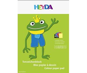 Heyda 2047125 Tonzeichenblock - Bloc papier à dessin (A4, 130 g / m², 10 feuilles) - 10 couleurs assorties