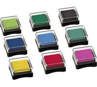 Heyda Tampon encreur textile 9 couleurs assorties : jaune, rouge, rose, bleu ciel, bleu foncé, turquoise, vert, vert foncé, noir