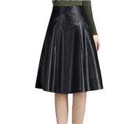 HEYDHSDC Jupe midi en cuir pour femme - Coupe trapèze - Grande taille au-dessus du genou - Jupe plissée mi-longue - Taille haute - Automne et hiver, Noir , 48