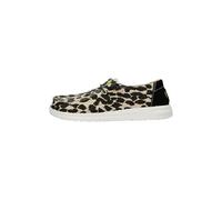 HEYDUDE Baskets Wendy Leopard pour Femme | Dessus en textile respirant avec imprimé animal, lacets élastiques et semelle intérieure en mousse à mémoire de forme