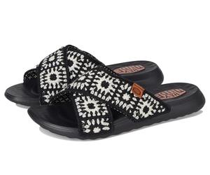 HEYDUDE Christi Slide Cottage Mocassins en crochet pour femme, noir/blanc, 38 EU