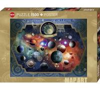 Heye Verlag Puzzle Map Art Space World – 1500 pièces, vintage illustratif bleu foncé/vert doré