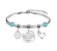 HEYEJET 70 Ans Cadeaux d'Anniversaire pour Femmes Argent Pendentif Bracelet pour 70ème Cadeaux d'Anniversaire pour Grand-mère Mamie Marraine Maman Tante (70)