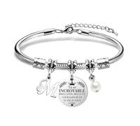 HEYEJET Bracelet Femme Lettre Initiale Personnalisé en Argent A-Z Lettre Bracelet avec Mots d'Inspiration Cadeau pour Femmes et Filles Cadeau Special pour vous Meme, pour vos Amis (M)