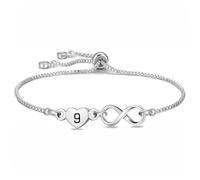 HEYEJET Cadeau d'anniversaire pour femme - Bracelet en argent avec cœur infini - Numéro porte-bonheur - Cadeau d'anniversaire pour elle - Chaîne réglable, Adjustable, Cuivre plaqué argent, Pas de