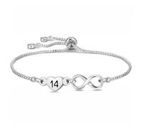 HEYEJET Cadeaux d'anniversaire pour femmes Argent 7-100e Bracelet cœur infini pour filles, numéro porte-bonheur, cadeaux d'anniversaire pour elle, chaîne adolescente réglable, Adjustable, Cuivre