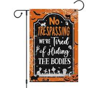 Heyfibro Drapeau de jardin en pierre tombale d'Halloween double face tête de mort fantôme chat noir No Trespassing We're T