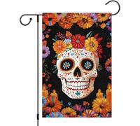 Heyfibro Drapeau du jour des morts double face, motif floral mexicain et marguerite crâne Dia DE Los Muertos