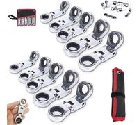 Heyhaho 5pcs Dual-Drive Nano Flex-Head Pocket Ratchet, 3/4“ Inch Retractable Ratchets Wrenches Set, Foldable, 72-Teeth, Ratchet Spanner Crooked for Narrow Spaces