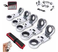 Heyhaho 5pcs Dual-Drive Nano Flex-Head Pocket Ratchet, 3/4“ Inch Retractable Ratchets Wrenches Set, Foldable, 72-Teeth, Ratchet Spanner Crooked for Narrow Spaces