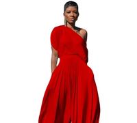 heyheyshine Hip Hop Ensemble 2 pièces pour femme avec t-shirt et pantalon Haren ample, Rouge, Small