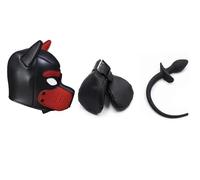 HeYie Fetish SM Slave Puppy Roleplay Fantasy Kit de bondage, plug anal avec queue de chien pointue, grand plug anal + masque à capuche + gants de patte de mitaines for couple, jouet de flirt, kit de b
