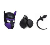 HeYie Fetish SM Slave Puppy Roleplay Fantasy Kit de bondage, plug anal avec queue de chien pointue, grand plug anal + masque à capuche + gants de patte de mitaines for couple, jouet de flirt, kit de b