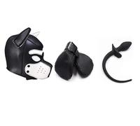 HeYie Fetish SM Slave Puppy Roleplay Fantasy Kit de bondage, plug anal avec queue de chien pointue, grand plug anal + masque à capuche + gants de patte de mitaines for couple, jouet de flirt, kit de b