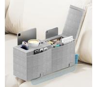 Heyife Coussin d'Accoudoir Organisateur avec Porte-Gobelet Intégré, Coussin Amovible pour Canapé avec Plateau Multifonction, 4 Poches de Rangement Pillow pour Télécommande/Lunettes/Téléphone/Manette