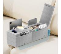 Heyife Coussin d'Accoudoir Organisateur avec Porte-Gobelet Intégré, Coussin Amovible pour Canapé avec Plateau Multifonction, 4 Poches de Rangement Pillow pour Télécommande/Lunettes/Téléphone (Petit)