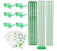Heyigrow Lot de 28 accessoires pour fête de la Saint-Patrick - Collier de perles - Tatouage - Lunettes - Vert irlandais - Cadeau pour homme et femme