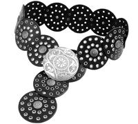 Heyjoin Ceinture large creuse à disque pour femme en cuir avec boucle métallique concho - Ceinture Boho Cowgirl vintage western - Ceintures taille épaisses, M: 47.2 in/120 cm