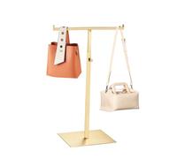 HEYLEAYAR Présentoir de sac à main en forme de T réglable en hauteur - En acier inoxydable - Pour bijoux/écharpe/sac à main - Doré