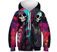 HEYLInUP Anime Skeleton Man Unisexes Vêtements Enfants Ado Fille Garçons Imprimé en 3D Vivid Graphique À Capuche Manche Manches Longues avec Poches pour 6-15 Ans 9-11Y