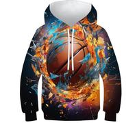 HEYLInUP Basketball Unisexes Vêtements Enfants Ado Fille Garçons Imprimé en 3D Vivid Graphique Sports À Capuche Manche Printemps Automne Longue avec Poches pour 6-15 Ans 8-10Y