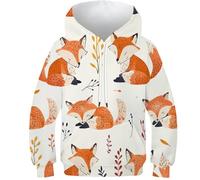 HEYLInUP Fox Unisexes Vêtements Enfants Ado Fille Garçons Imprimé en 3D Vivid Graphique Cartoon Animals Pulls Hauts Printemps Automne Longue avec Poches pour 6-15 Ans 6-7Y