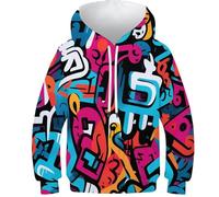 HEYLInUP Graffiti Art Unisexes Vêtements Enfants Ado Fille Garçons Imprimé en 3D Dessin Animé Graphique Popular Styles Sweat-Shirt Manches Longues avec Poches Âge : 6-15 Ans 11-13Y