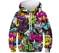 HEYLInUP Graffiti Art Unisexes Vêtements Enfants Ado Fille Garçons Imprimé en 3D Vivid Graphique Popular Styles À Capuche Manche Manches Longues avec Poches pour 6-15 Ans 10-12Y