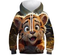 HEYLInUP Young Tiger Unisexes Vêtements Enfants Ado Fille Garçons Imprimé en 3D Vivid Graphique Animation Style Sweats Printemps Automne Longue avec Poches Âge : 6-15 Ans 9-11Y