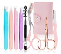 HEYMKGO 8Pcs Pince a Epiler Professionnelle, Pince à Épiler en Acier Inoxydable avec Étui de Voyage, Ciseaux Sourcils avec Amovibles Peigne, Ciseaux Ongles, Rasoir Sourcil, Goupillon Cils, Colorées