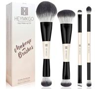 HEYMKGO Kit 4 Pinceaux de Maquillage Professionnels Double Extrémité - Pinceaux Fond de Teint/Contour/Correcteur pour Texture Liquide/Crème/Poudre Set Noir