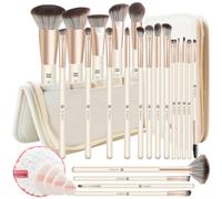 HEYMKGO Pinceaux de Maquillage 22PCS Professionnel Premium Synthétique Fond de Teint Poudre Fard à Joues Pinceau Visage Ombre à Paupières Eyeliner+4 Bouffées poudre+EpongeNettoyage+Voyage Cosmétique