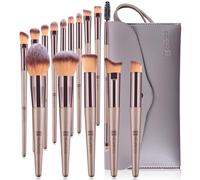HEYMKGO Pinceaux Maquillages, Lot de 15 Set Pinceaux Maquillage Professionnel avec Trousse en Cuir PU, Kit Pinceau Maquillage Champagne Doré Trousse Makeup Brushes pour Fond de Teint Mélange de Poudre