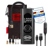 HEYNER® Compresseur de batterie, pompe à vélo électrique, batterie externe 6000 mAh et éclairage de secours, 10 bar 12 V