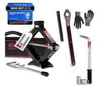 HEYNER® Cric 2 t de capacité de Levage, kit de cric à Ciseaux avec rous de Roue et Gants de Montage, Socle pivotant et revêtement en Caoutchouc, certifié TÜV et GS, 98-442 mm